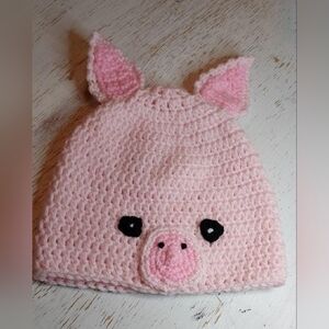 Pink Pig Adult Handmade Beanie Crochet Stocking Hat Animal Winter Warm Cozy